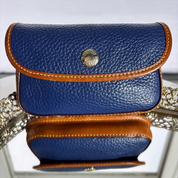Dooney & Bourke Handbags - Vintage Dooney and Bourke Wristlet Blue Pebbled Leather Brown Trim Minimalist Go